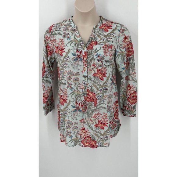 Soft Surroundings Women’s Tunic Top V-Neck Multicolor Floral Size S Long Sleeve - Picture 1 of 14